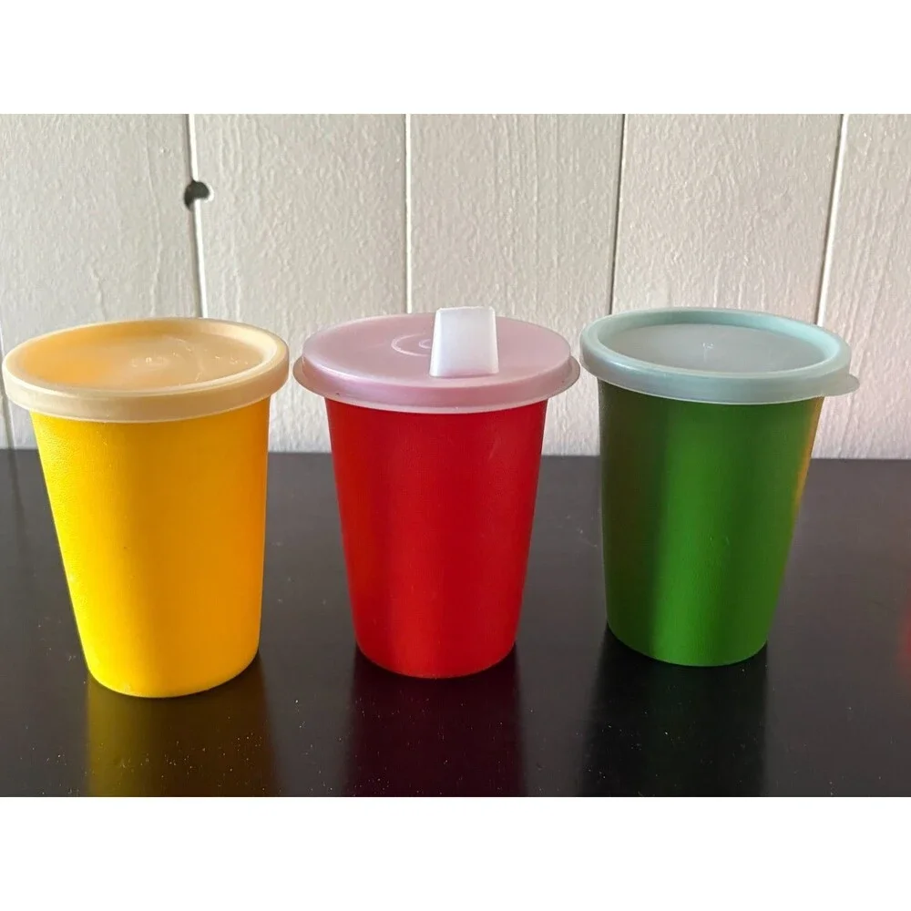 Vintage Tupperware Kids Cup Lot Kit Kups Bell Tumblers Snack Cups w Lids